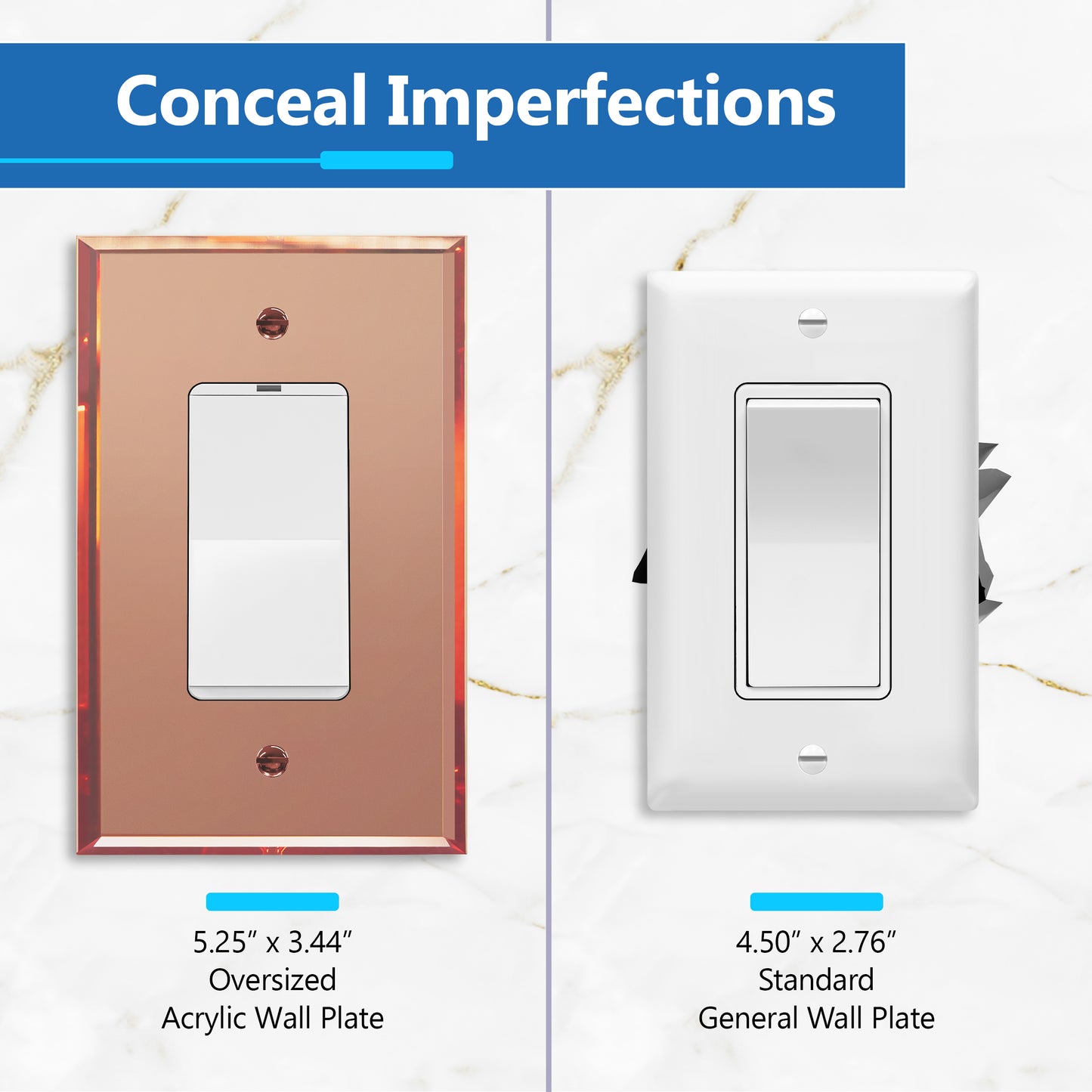 Oversized Acrylic Mirrored Decorator Wall Plate, Reflective Cover Plate for Decorator Switch or Outlet, Plexiglass Wall Plate, 1-Gang