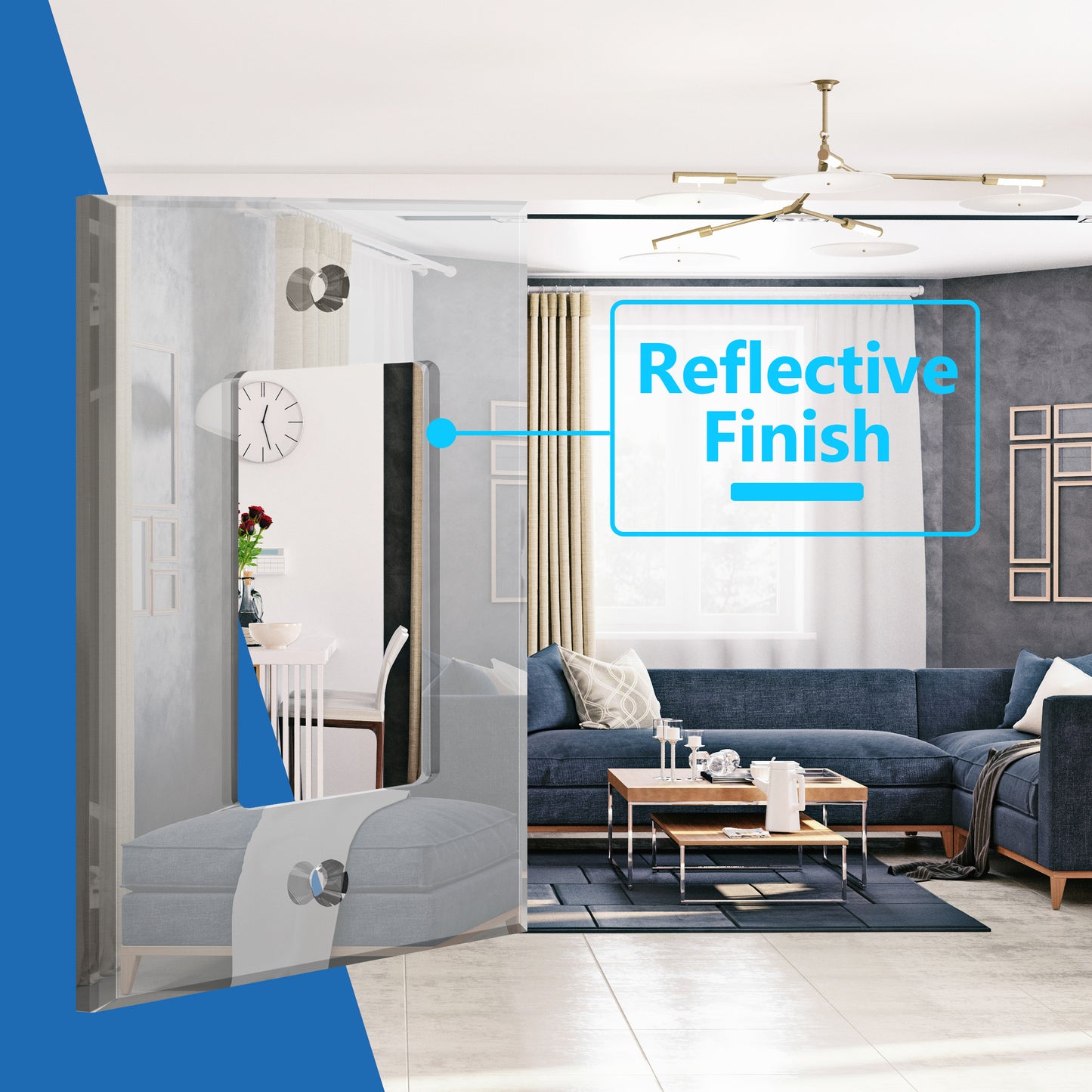Oversized Acrylic Mirrored Decorator Wall Plate, Reflective Cover Plate for Decorator Switch or Outlet, Plexiglass Wall Plate, 1-Gang
