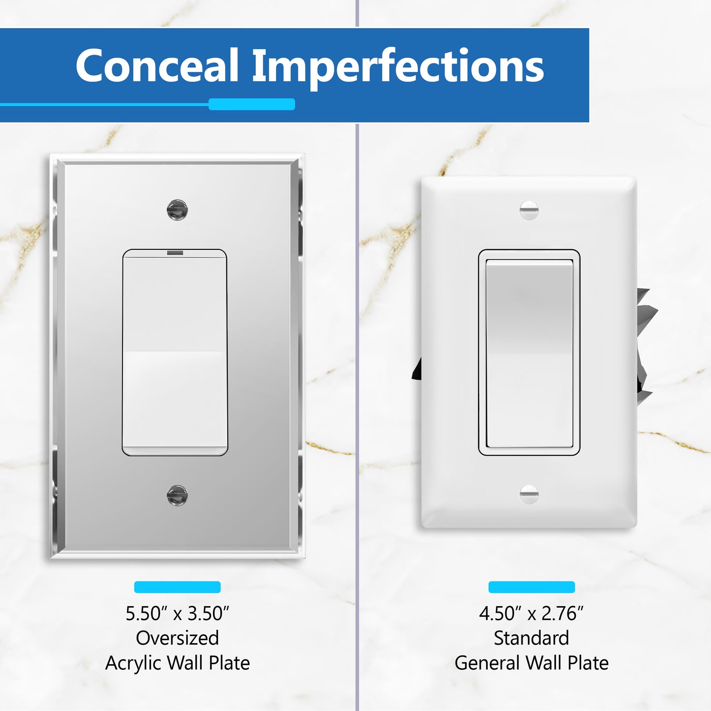 Oversized Acrylic Mirrored Decorator Wall Plate, Reflective Cover Plate for Decorator Switch or Outlet, Plexiglass Wall Plate, 1-Gang