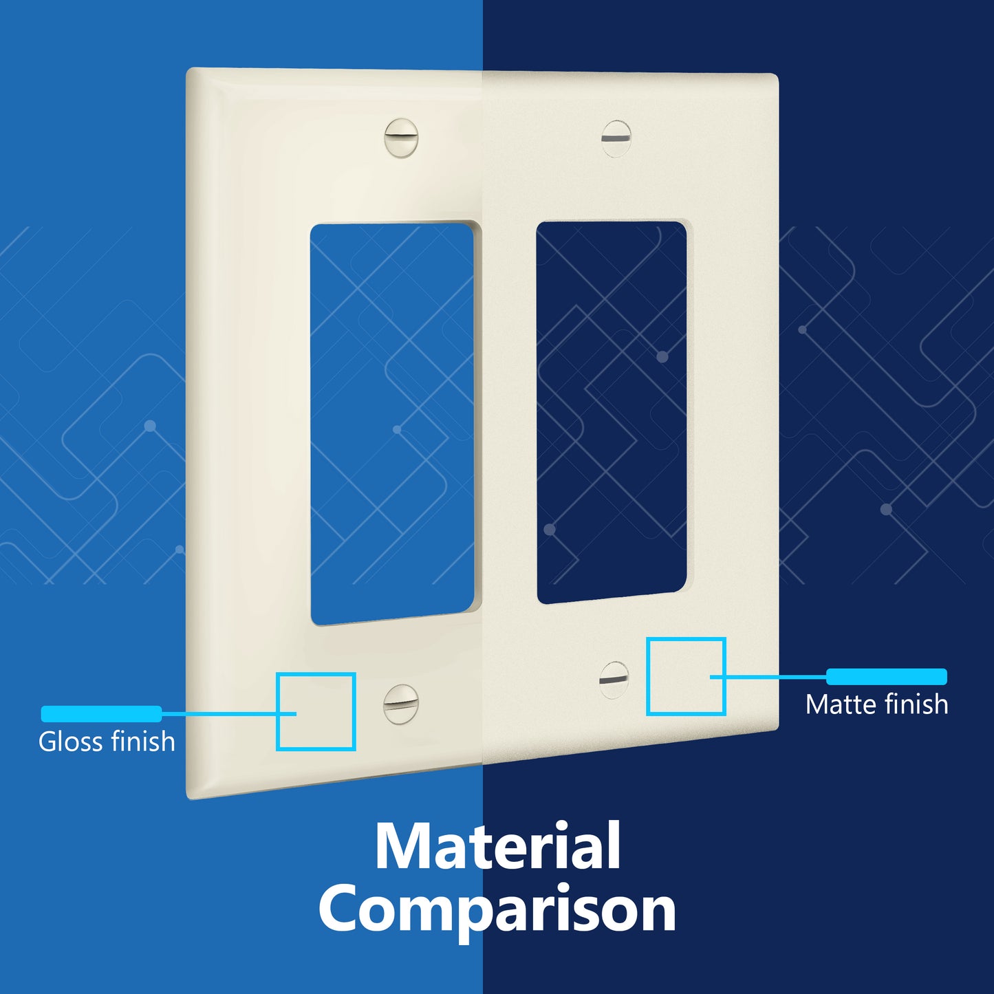Decorator Wall Plate, Cover Plate for decorator switch or outlet, Polycarbonate Thermoplastic Wall Plate, 2-Gang, Mid-Size