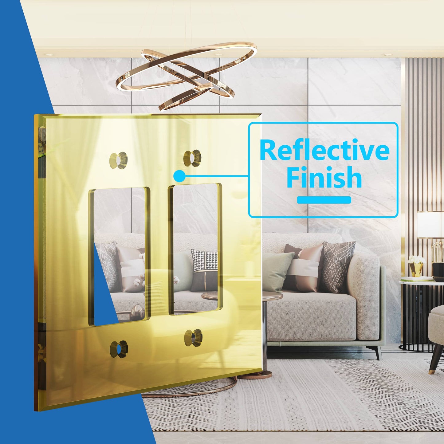 Oversized Acrylic Mirrored Decorator Wall Plate, Reflective Cover Plate for decorator switch or outlet, Plexiglass Wall Plate, 2-Gang