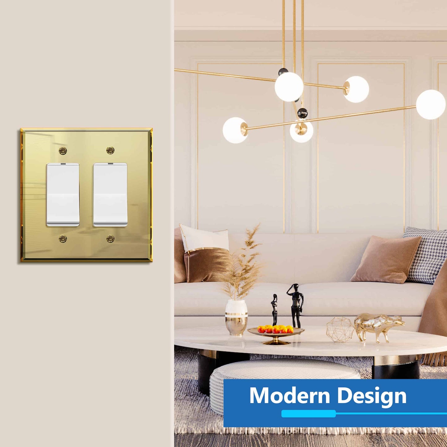 Oversized Acrylic Mirrored Decorator Wall Plate, Reflective Cover Plate for decorator switch or outlet, Plexiglass Wall Plate, 2-Gang