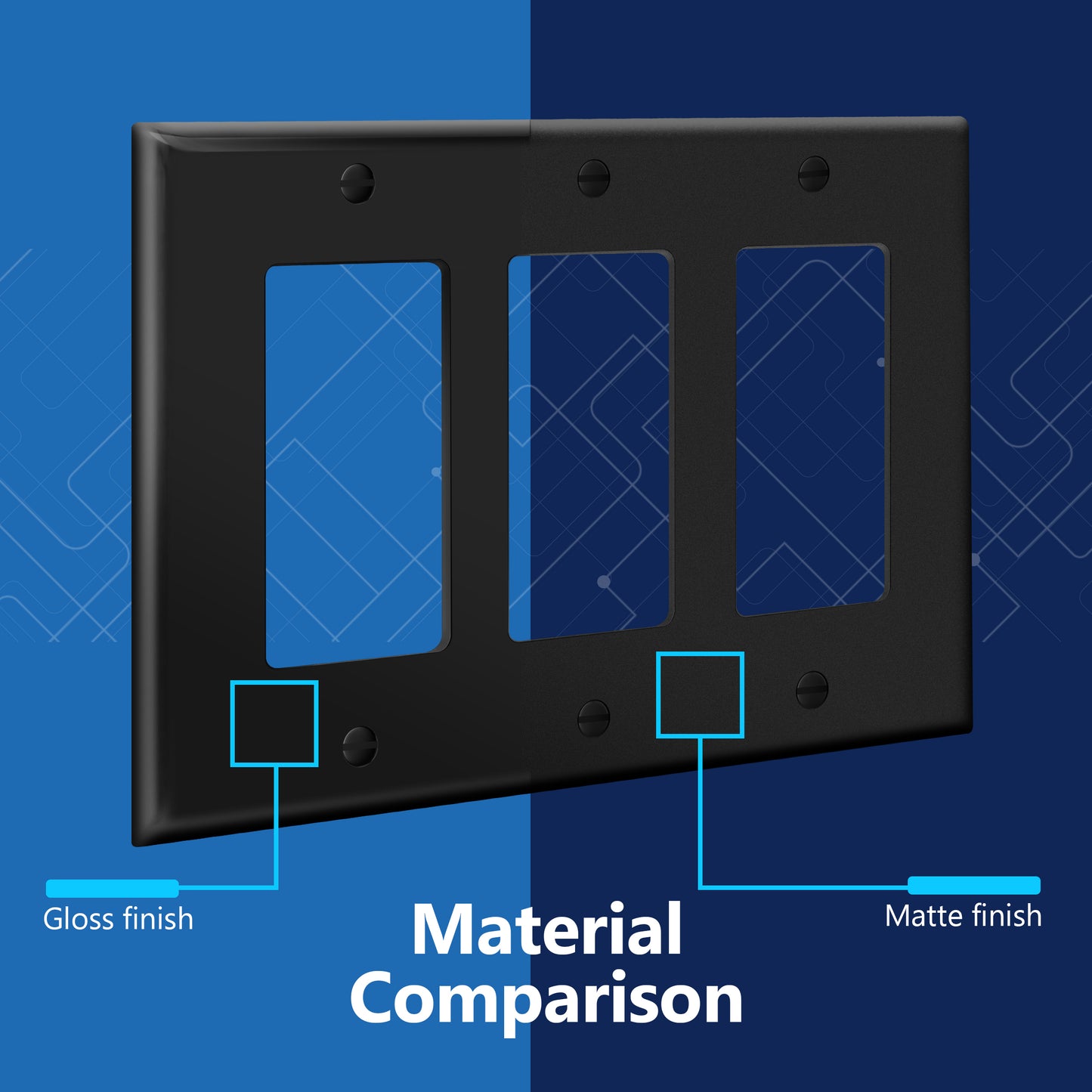 Decorator Wall Plate, Cover Plate for decorator switch or outlet, Polycarbonate Thermoplastic Wall Plate, 3-Gang, Mid-Size