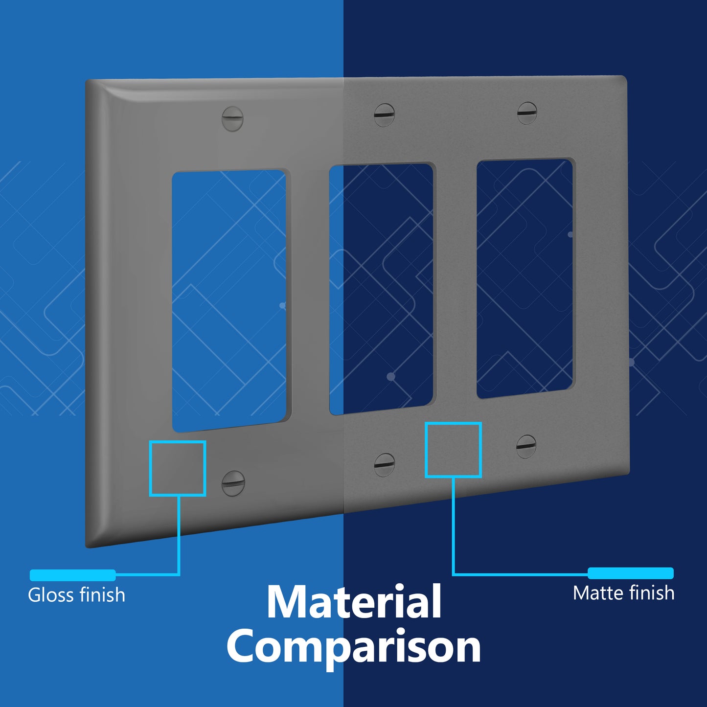 Decorator Wall Plate, Cover Plate for decorator switch or outlet, Polycarbonate Thermoplastic Wall Plate, 3-Gang, Mid-Size