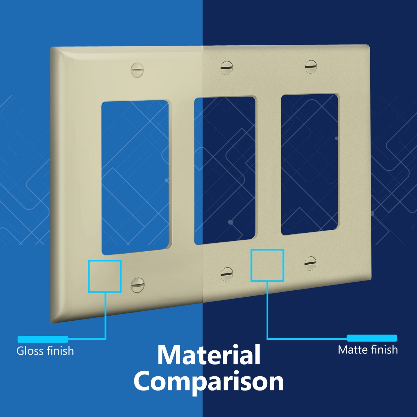 Decorator Wall Plate, Cover Plate for decorator switch or outlet, Polycarbonate Thermoplastic Wall Plate, 3-Gang, Mid-Size