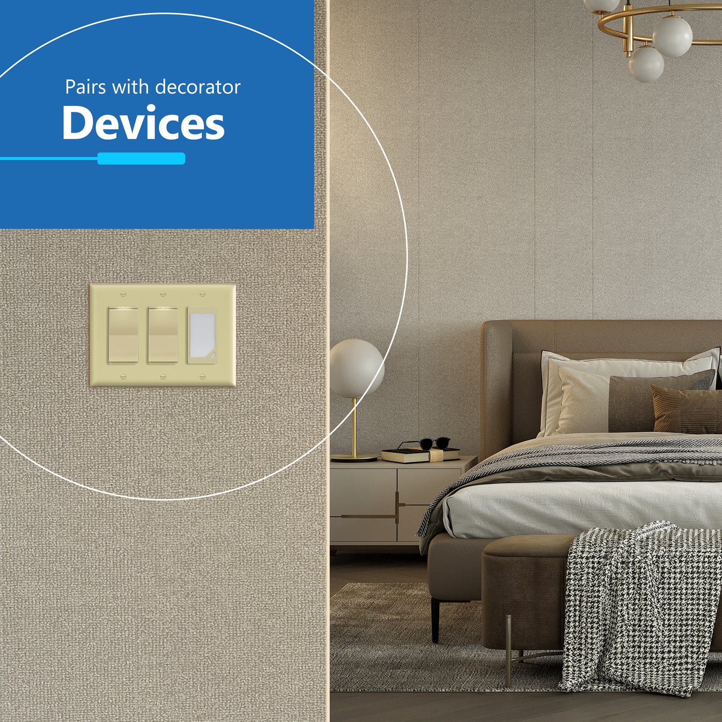 Decorator Wall Plate, Cover Plate for decorator switch or outlet, Polycarbonate Thermoplastic Wall Plate, 3-Gang, Mid-Size