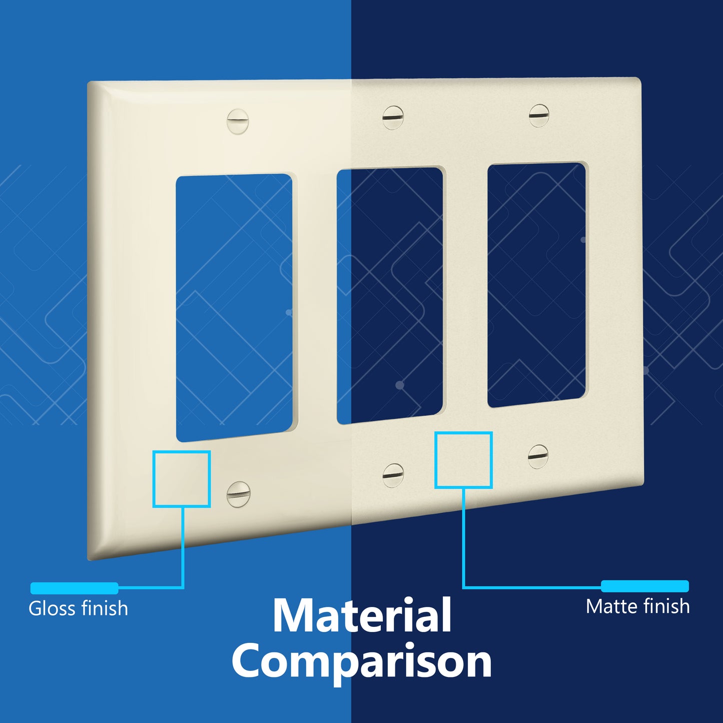 Decorator Wall Plate, Cover Plate for decorator switch or outlet, Polycarbonate Thermoplastic Wall Plate, 3-Gang, Mid-Size