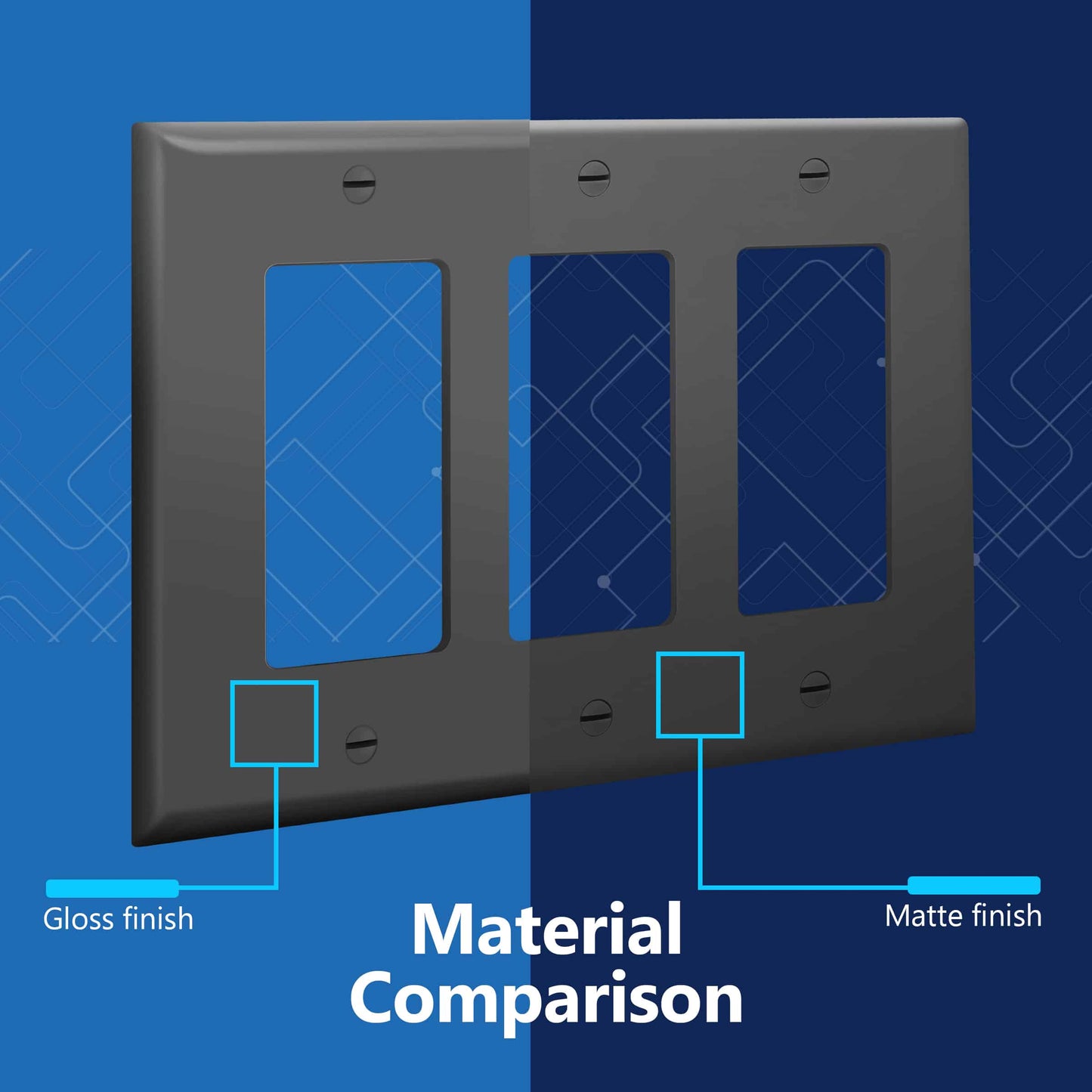 Decorator Wall Plate, Cover Plate for decorator switch or outlet, Polycarbonate Thermoplastic Wall Plate, 3-Gang, Mid-Size