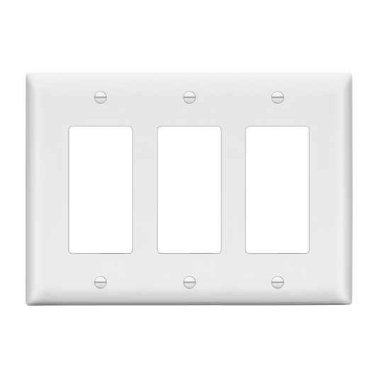 Decorator Wall Plate, Cover Plate for decorator switch or outlet, Polycarbonate Thermoplastic Wall Plate, 3-Gang, Mid-Size