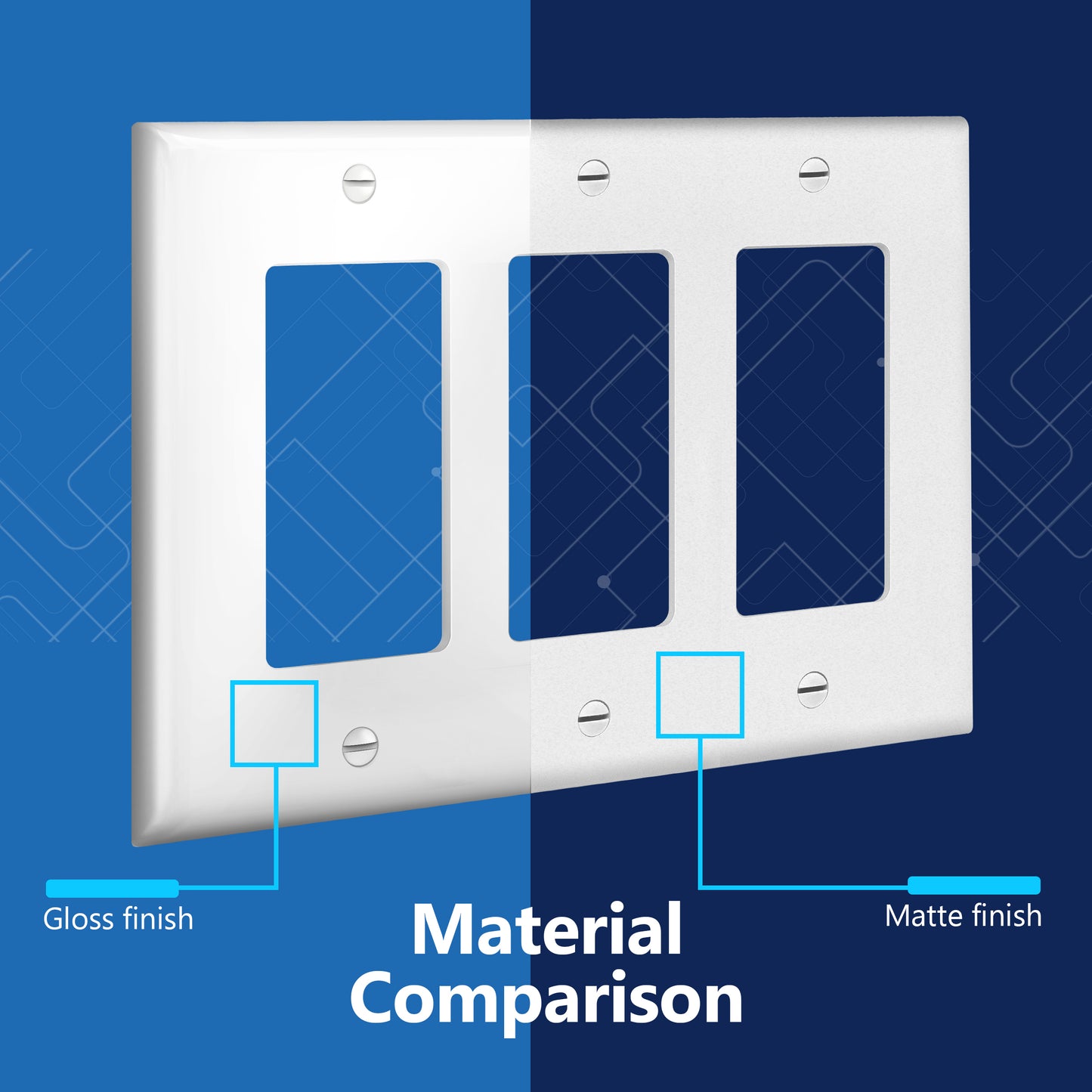 Decorator Wall Plate, Cover Plate for decorator switch or outlet, Polycarbonate Thermoplastic Wall Plate, 3-Gang, Mid-Size
