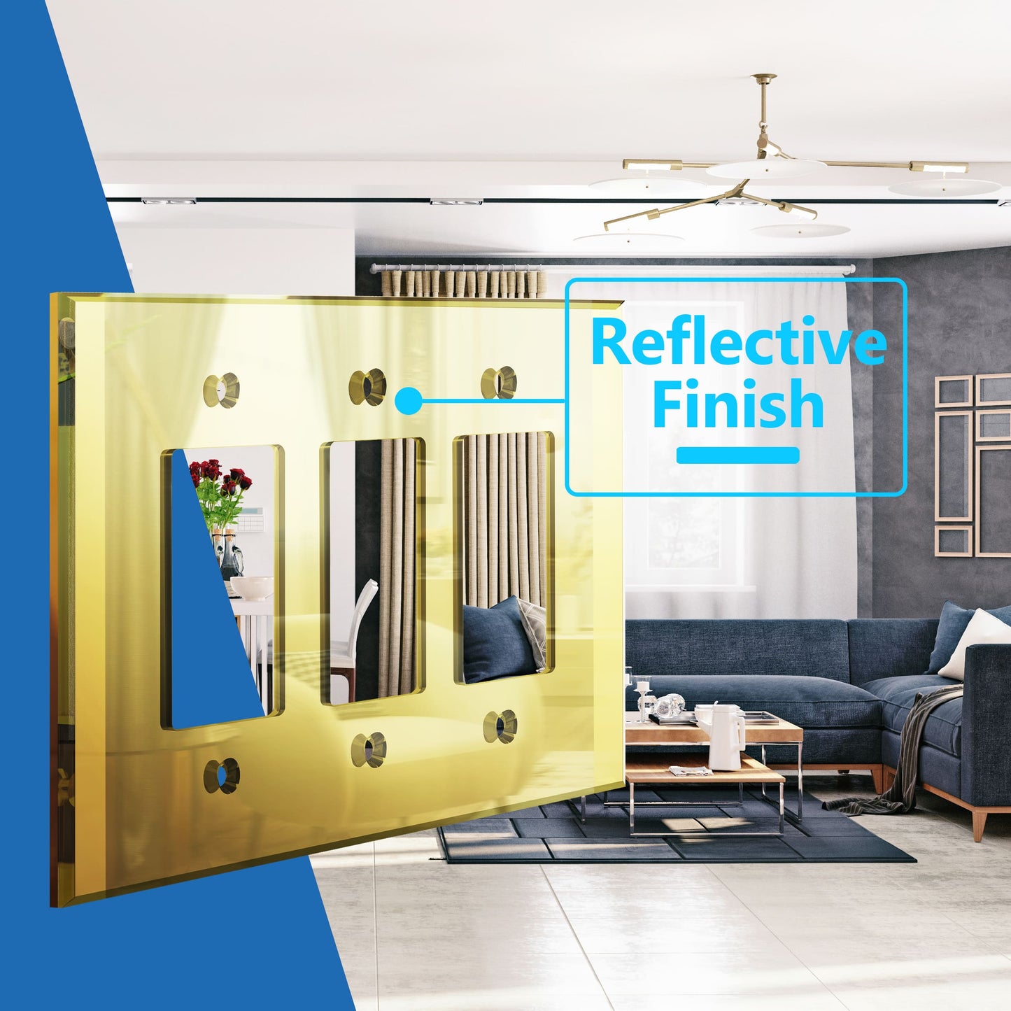 Oversized Acrylic Mirrored Decorator Wall Plate, Reflective Cover Plate for decorator switch or outlet, Plexiglass Wall Plate, 3-Gang