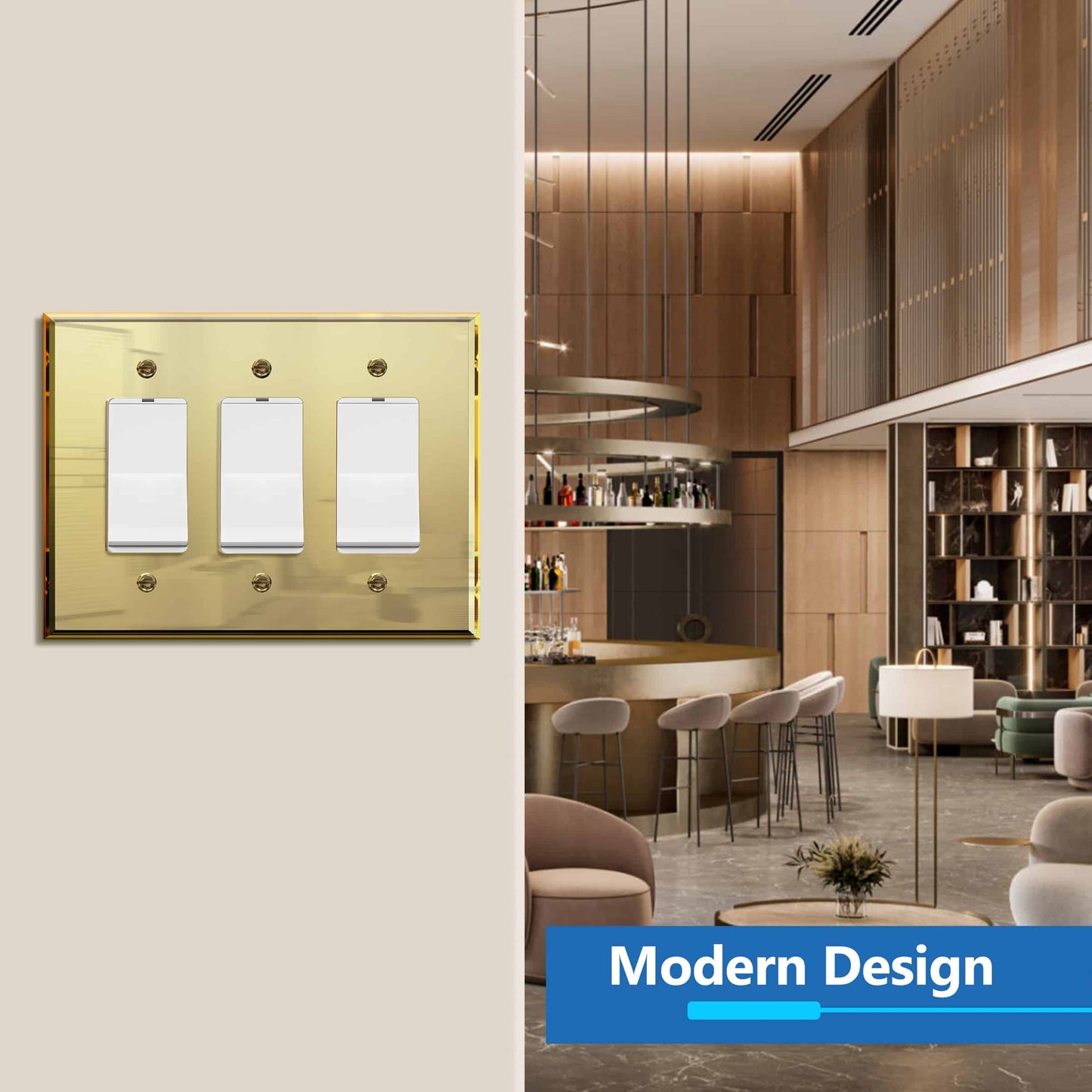Oversized Acrylic Mirrored Decorator Wall Plate, Reflective Cover Plate for decorator switch or outlet, Plexiglass Wall Plate, 3-Gang