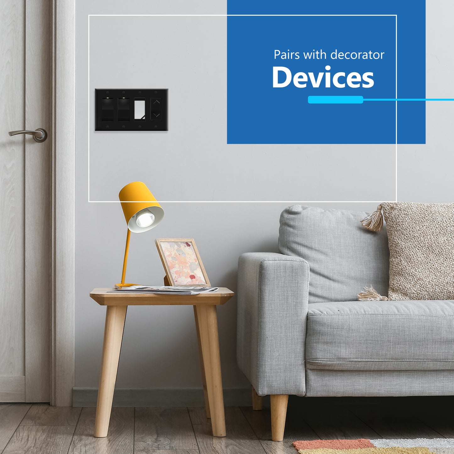 Decorator Wall Plate, Cover Plate for decorator switch or outlet, Polycarbonate Thermoplastic Wall Plate, 4-Gang, Mid-Size