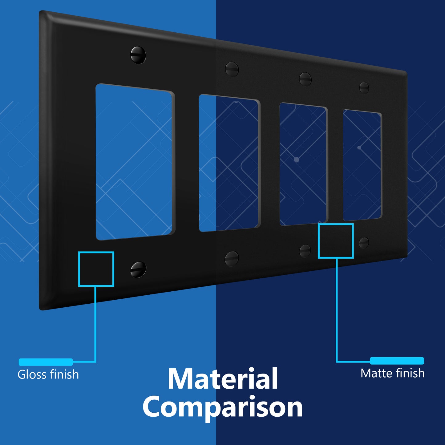 Decorator Wall Plate, Cover Plate for decorator switch or outlet, Polycarbonate Thermoplastic Wall Plate, 4-Gang, Mid-Size