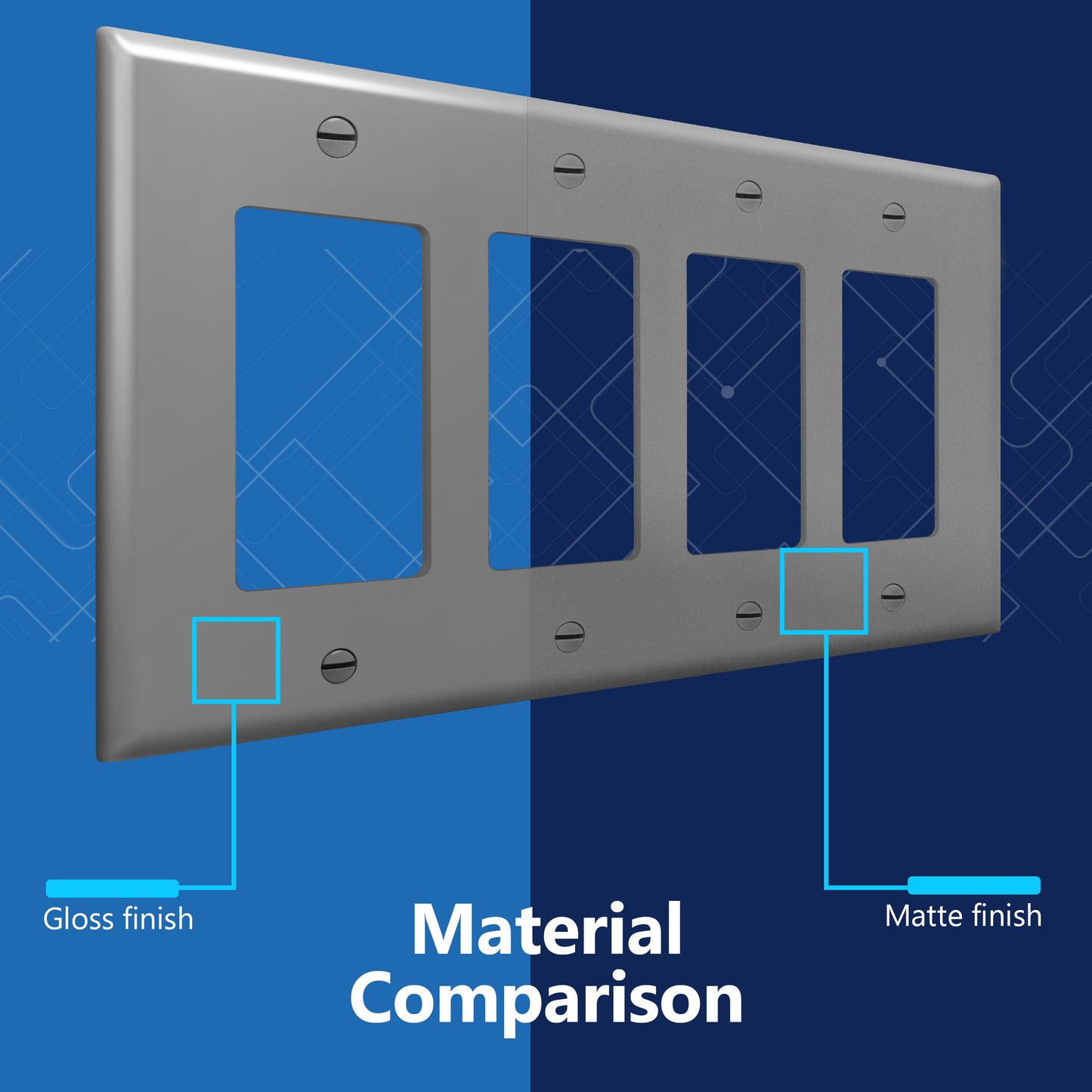 Decorator Wall Plate, Cover Plate for decorator switch or outlet, Polycarbonate Thermoplastic Wall Plate, 4-Gang, Mid-Size