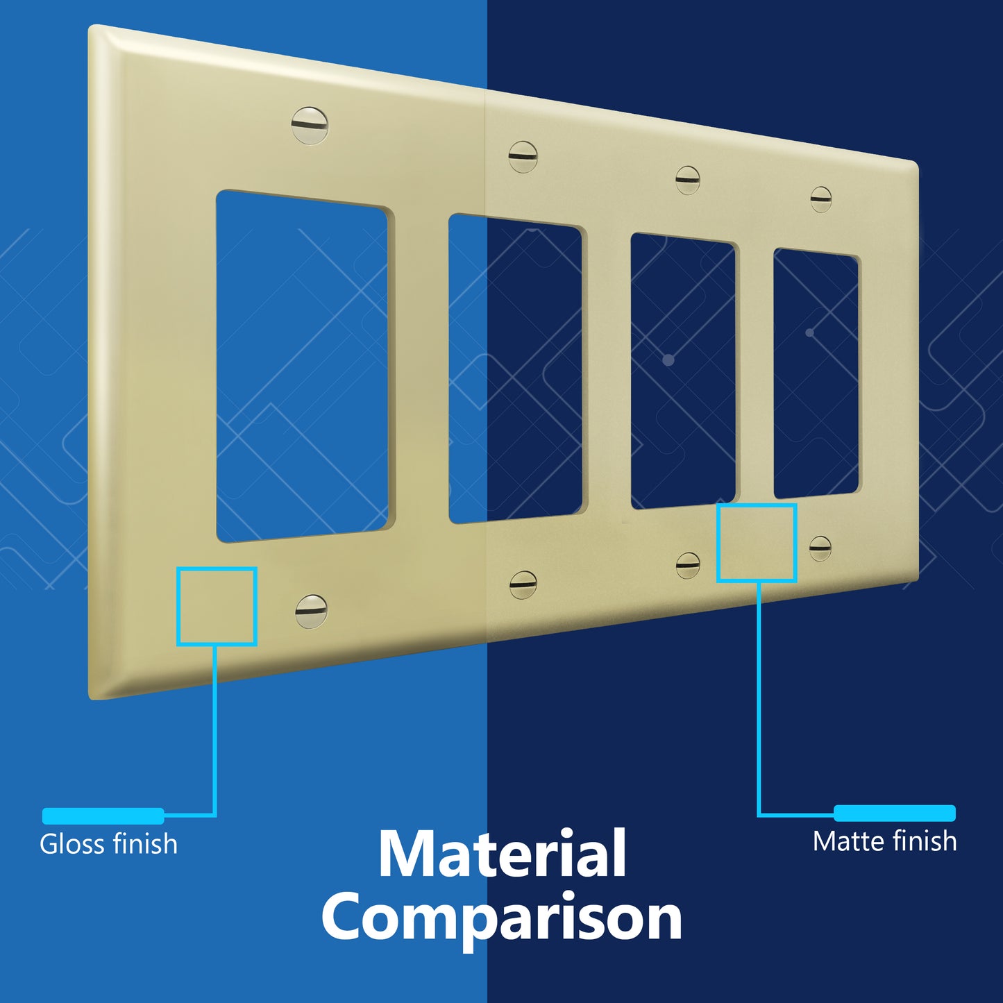 Decorator Wall Plate, Cover Plate for decorator switch or outlet, Polycarbonate Thermoplastic Wall Plate, 4-Gang, Mid-Size