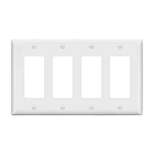 Decorator Wall Plate, Cover Plate for decorator switch or outlet, Polycarbonate Thermoplastic Wall Plate, 4-Gang, Mid-Size