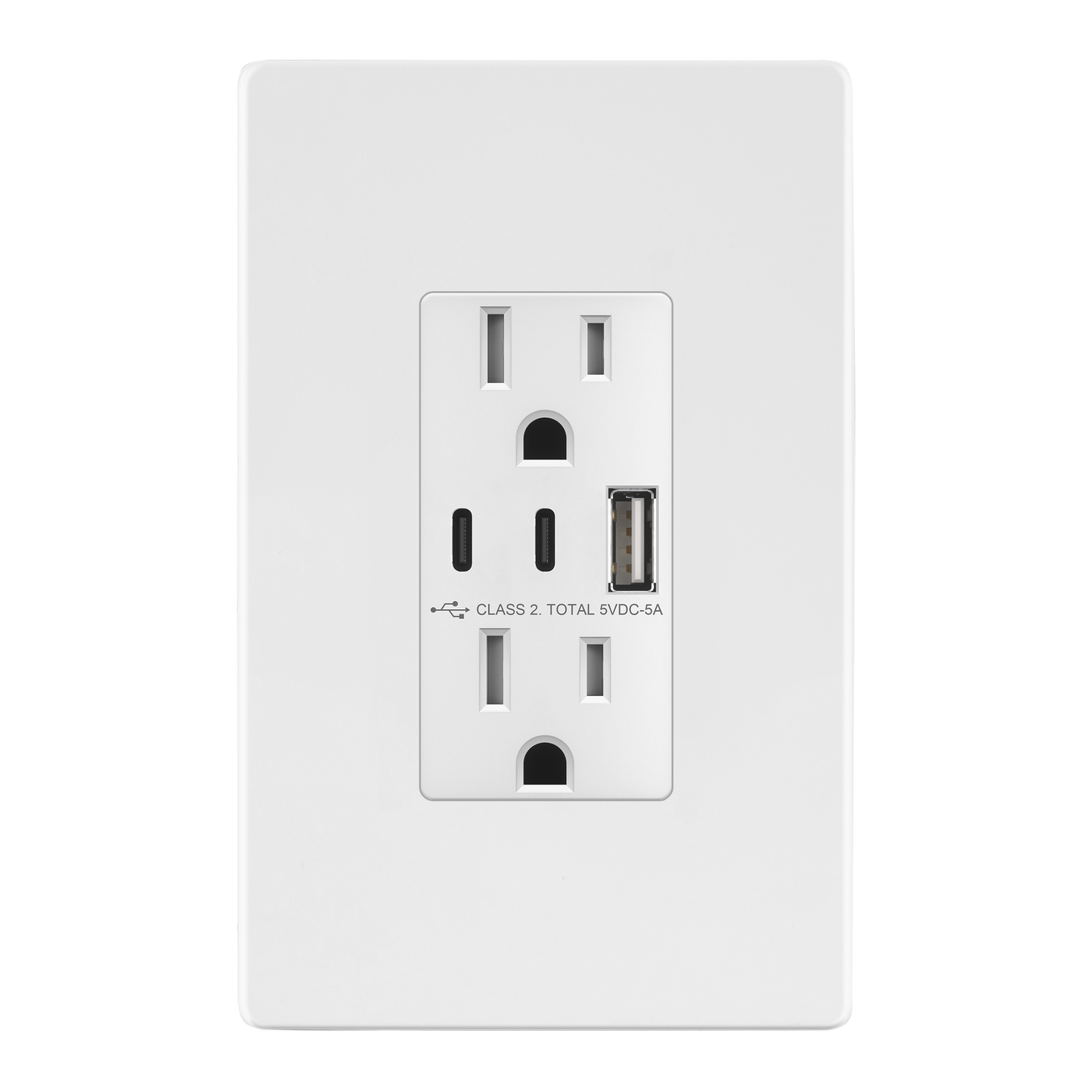 USB Type-A and Type-C charger with 15A Tamper-Resistant Receptacles, Duplex Receptacle with 1 USB Type-A and 2 USB Type-C Charging Ports, Interchangeable Face Cover, Wall Plate Included