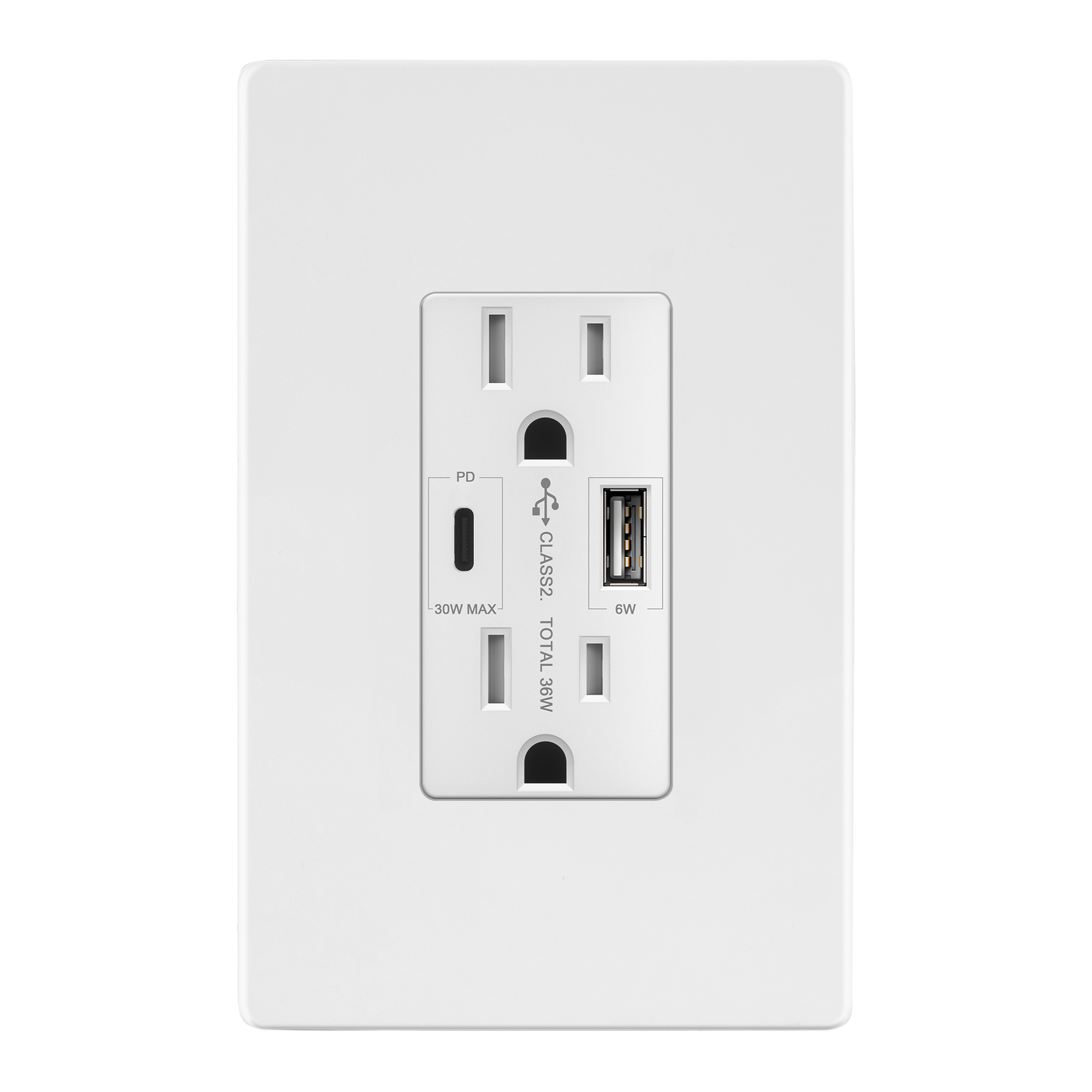 USB Type-A and Type-C charger with 15A Tamper-Resistant Receptacles, Duplex Receptacle with 1 USB Type-A and 1 USB Type-C Charging Ports (Max 30W), Power Delivery, Interchangeable Face Cover, Wall Plate Included